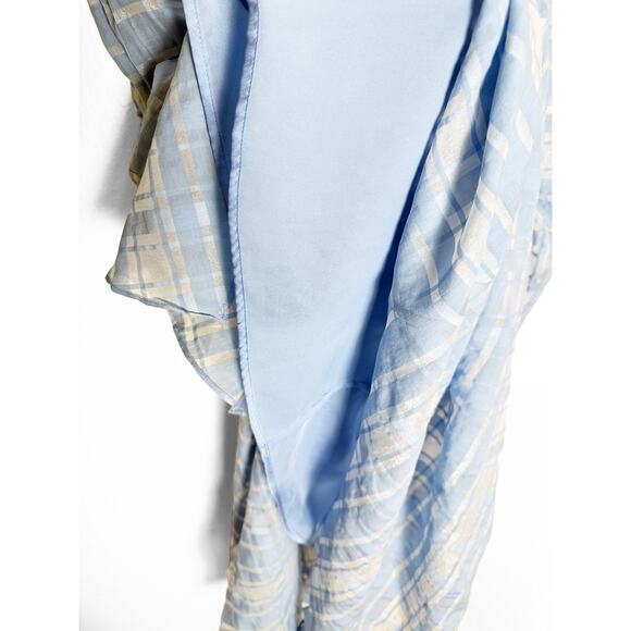 Lewit Womens Sheer Handkerchief Hem Plaid Crew Neck Midi Dress Light Blue Silver - Picture 9 of 12